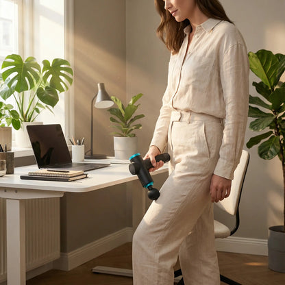 Pistolet massage femme masse cuisse au bureau