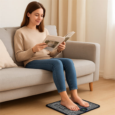 appareil massage pied installé au sofa