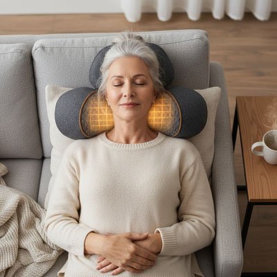 Masseur cervical femme âgée couchée