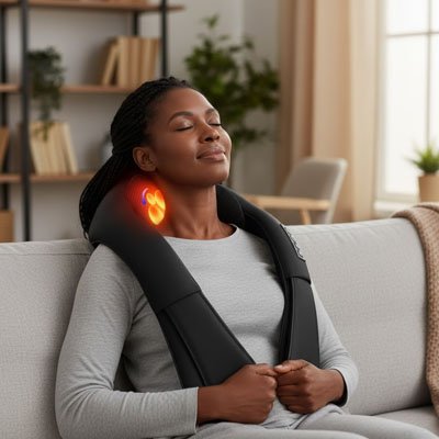 Masseur cervical femme assise sofa