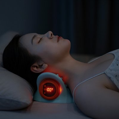 Masseur cervical femme couchée dans le noir