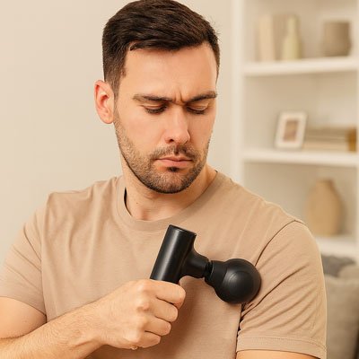 Pistolet de massage tenu par homme