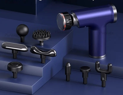 pistolet massage bleu avec tête de massage