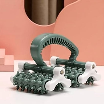 Rouleau de massage vert sur table